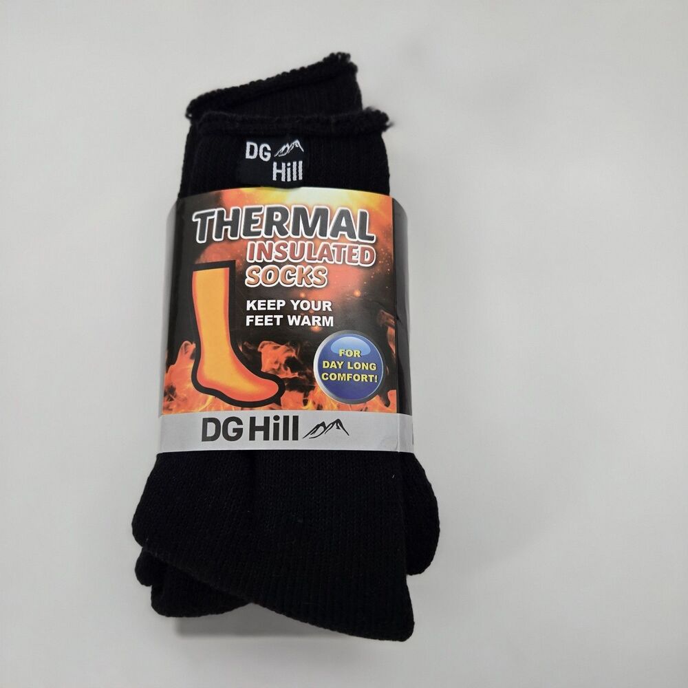 2pk DG Hill Thermal Insulated Socks Size Small Black Extra Warm Thick Cushioned‎